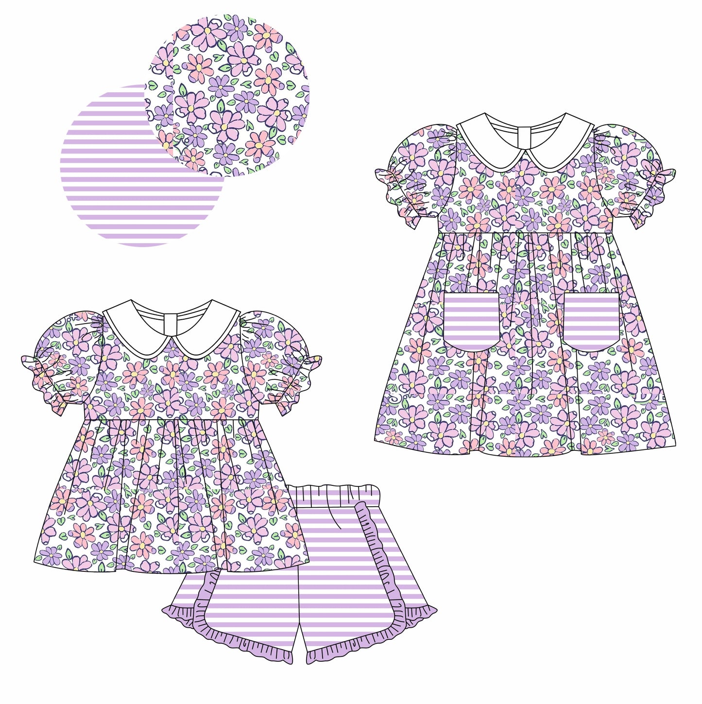 11.11 custom each style moq 5eta 4-6week Sibling Sister floral baby girl short sleeve shorts sets and dresses match design