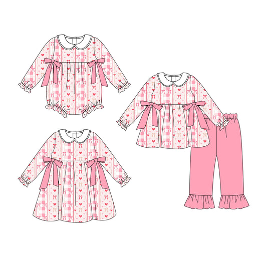 25.7.18 custom each style moq 5eta 4-6week Sibling Sisters bow love pink baby girl long sleeve pants sets and dress and rompers match family design