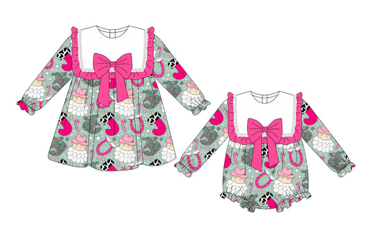 25.10.2 custom each style moq 8 eta 6-8week Sibling Sisters Christmas baby girl long sleeve dress and rompers match family design