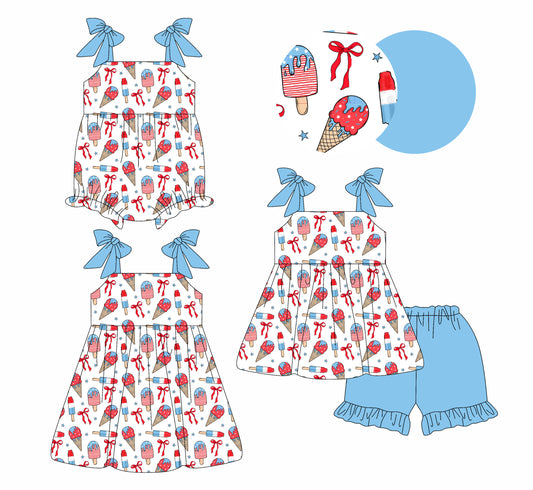 26.1.9 custom each style moq 5 eta 6-8week Sibling Sister bow baby short sleeve shorts sets and romper and dress match design