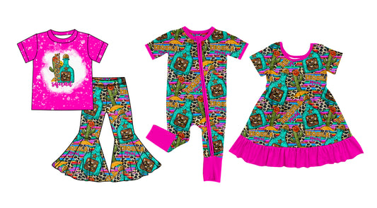 25.5.22 custom each style moq 5eta 4-6week Sibling Sisters catcus baby girl short sleeve pants sets and dress and rompers match family design