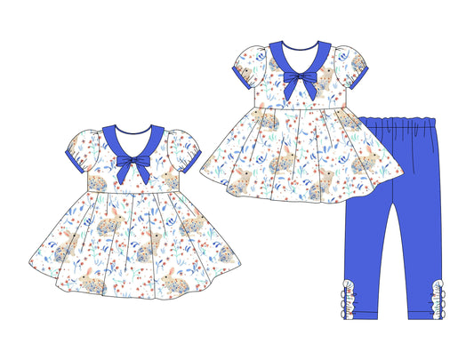 25.10.9 custom each style moq 8 eta 6-8week Sibling Sisters bunny floral baby girl short sleeve pants sets and dress match family design