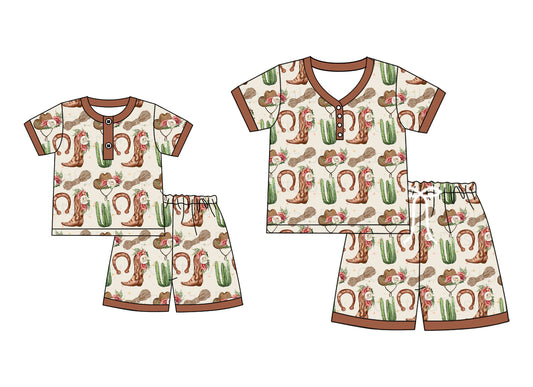 4.19 custom each style moq 5eta 4-6week Sibling Sister boots catcus short sleeve shorts sets and adult sets match design