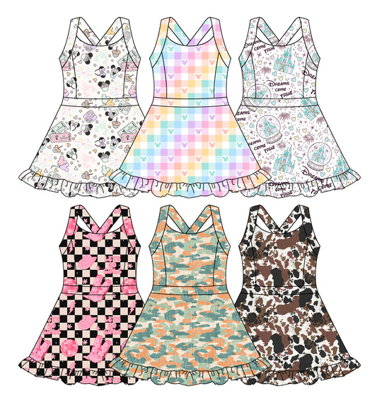 3.18 custom each style moq 5eta 4-6week Sibling Sister bow baby girls clothes Short sleeve yoga dress 1 and dress 2 and dress 6 match family design