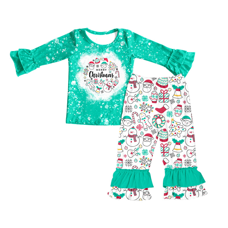 5.27 custom each style moq 5eta 4-5week Sibling Sister Christmas Santa claus sky blue girls or pajama outfits and baby romper and dress match family design
