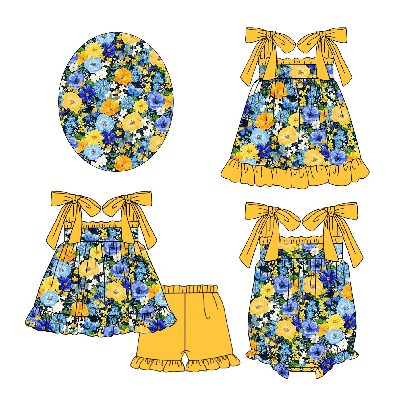 11.21 custom each style moq 5eta 4-6week Sibling Sister floral baby girl short sleeve shorts sets and dress and rompers match family design