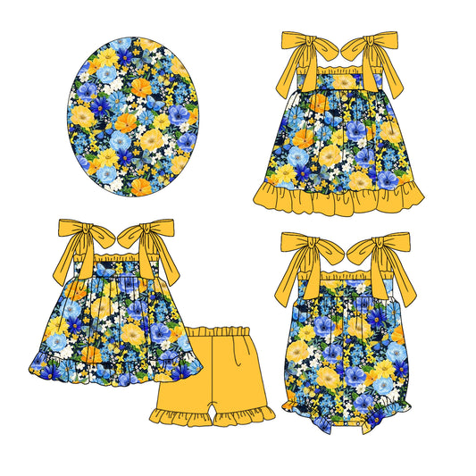11.21 custom each style moq 5eta 4-6week Sibling Sister floral baby girl short sleeve shorts sets and dress and rompers match family design