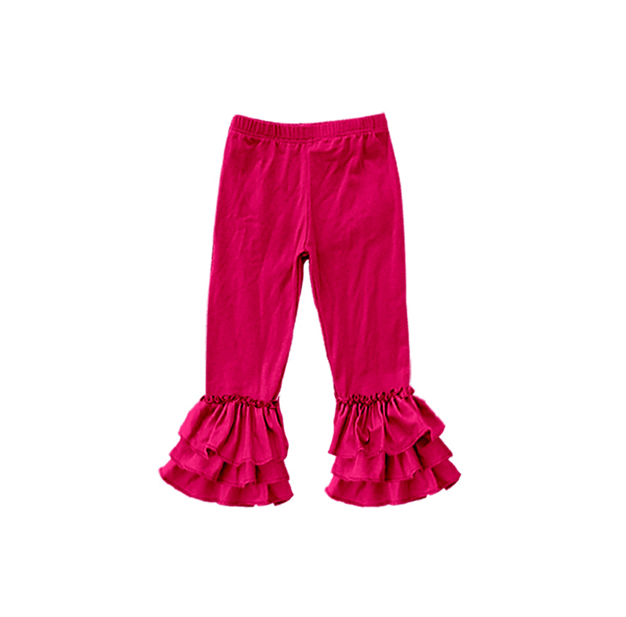 custom moq 5 girls icing cotton pants Fuchsia three-tiered ruffled trousers