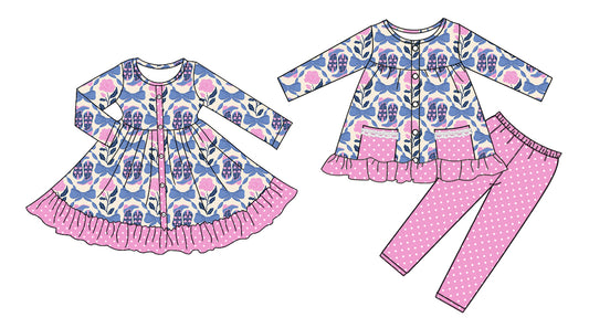 25.8.18 custom each style moq 5eta 4-6week Sibling Sisters boot bow baby girl long sleeve pants sets and dress match family design