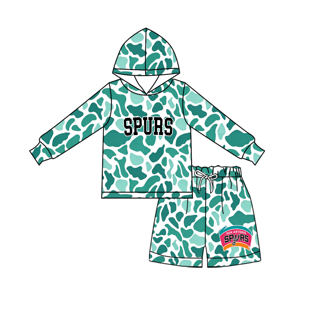 custom moq 5 mix size MSD072205 Baby Kids Camo Long Sleeve Hoodie Top Shorts Team Set