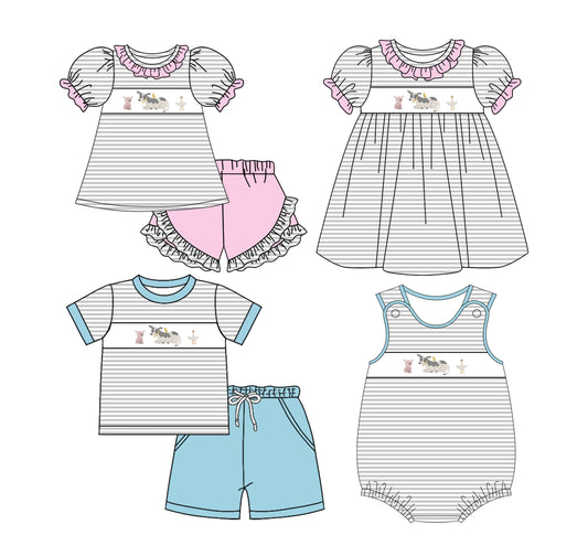 25.10.31 custom each style moq 5 eta 6-8week Sibling Sister animal baby short sleeve shorts sets 2 and romper and dress match design