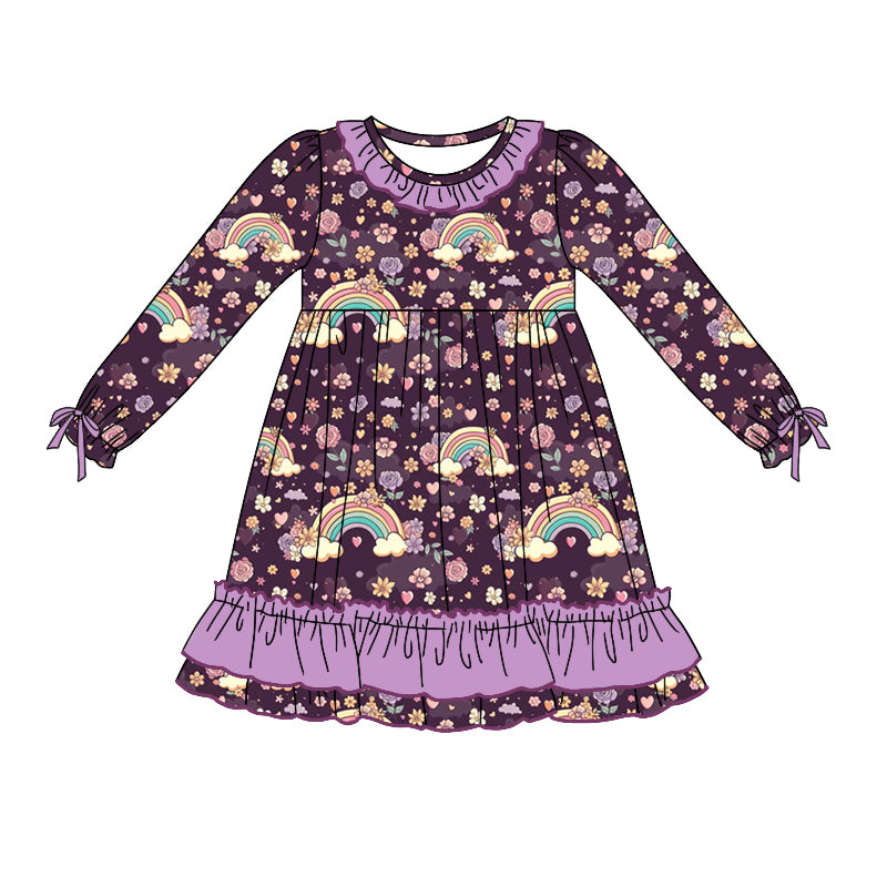 7.31 custom each style moq 5eta 4-6week Sibling Sister rainbow floral purple baby girls sets and dress and rompers match family design