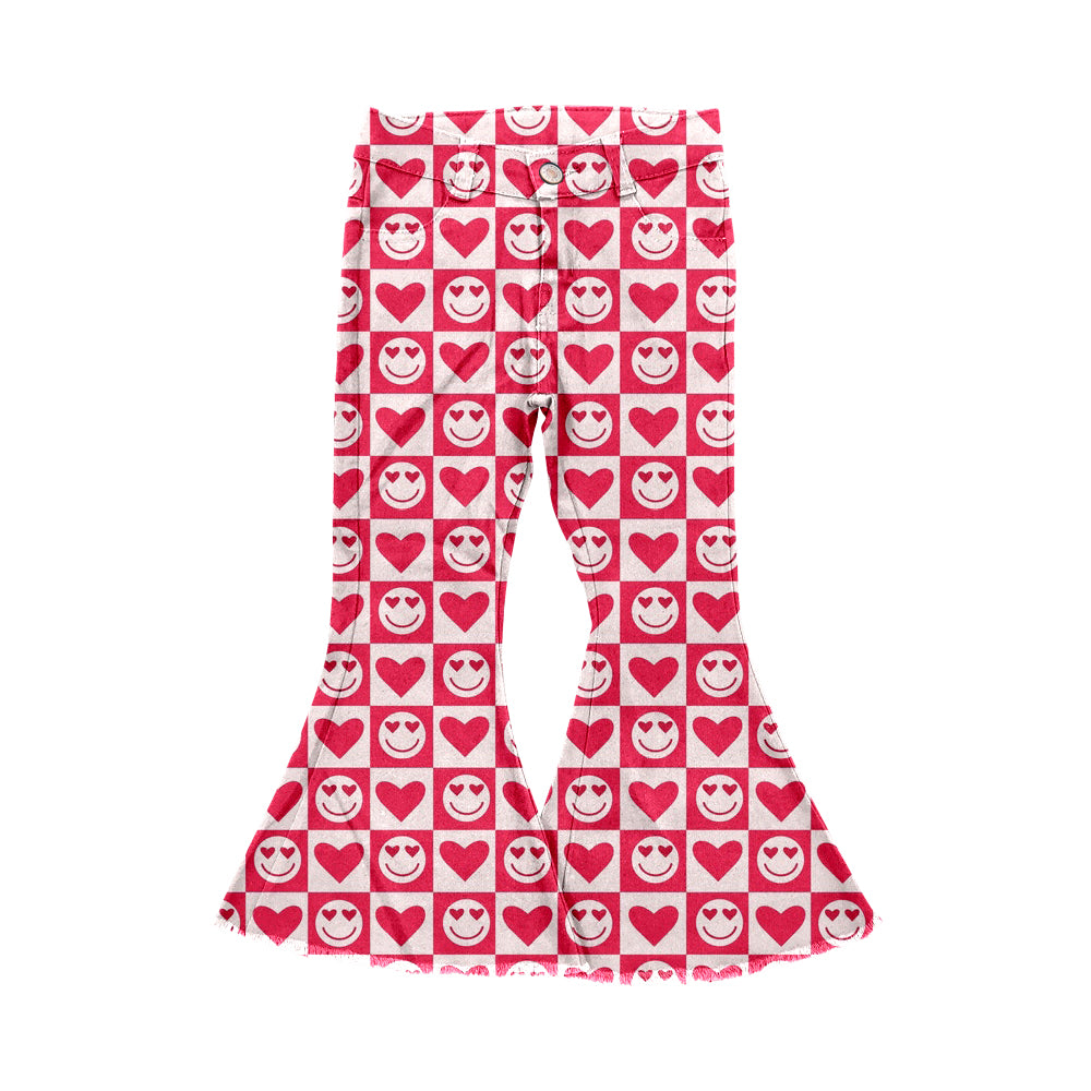 9.14 custom each style moq 5eta 4-6week baby girls clothes smiley love pink bell bottom pant jeans pant