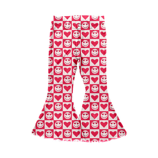 9.14 custom each style moq 5eta 4-6week baby girls clothes smiley love pink bell bottom pant jeans pant
