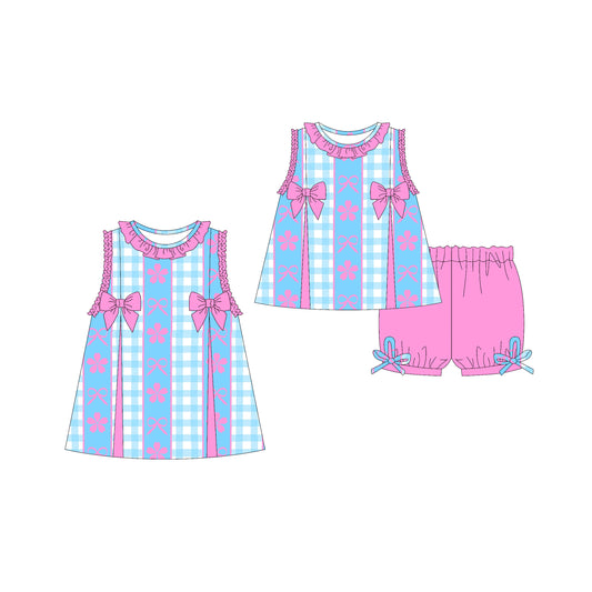3.21 custom each style moq 5eta 4-6week Sibling Sister bow floral baby girl short sleeve shorts sets and dresses match design
