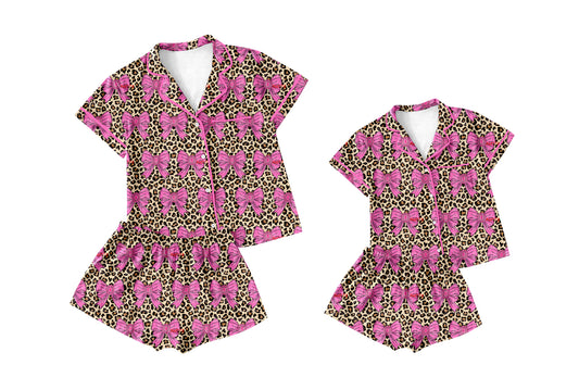 25.11.29 custom each style moq 5 eta 6-8week Sibling Sister easter leopard short sleeve shorts sets and adult set match design