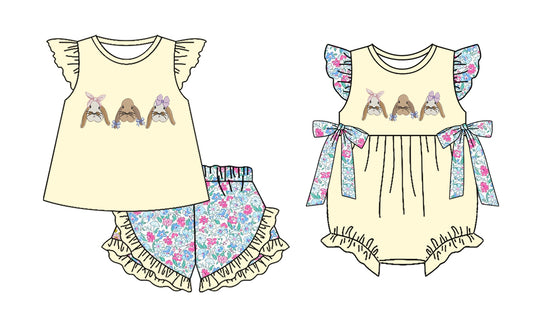 25.11.20 custom each style moq 5 eta 6-8 week Sibling Sister bow bunny baby girl short sleeve shorts sets and rompers match family design