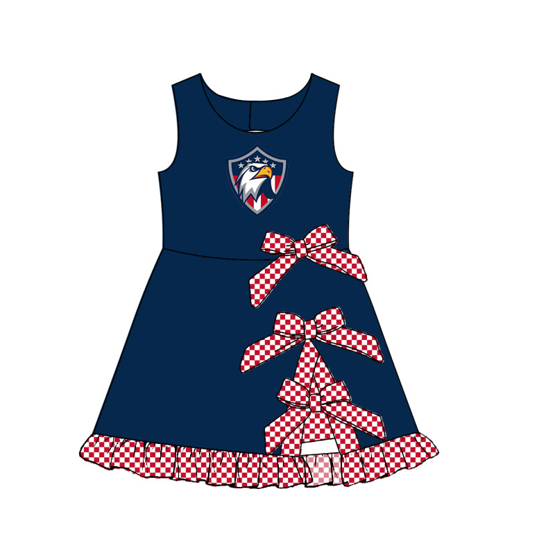 custom moq 5 mix size MSD071005 Baby Girls Checked Bows Yoga Active Short Scallop Knee Length Summer Team Dress