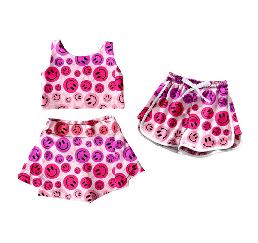 4.9 custom each style moq 5eta 4-6week Sibling Sister smiley baby girls clothes Short sleeve yoga dress and shorts match family design