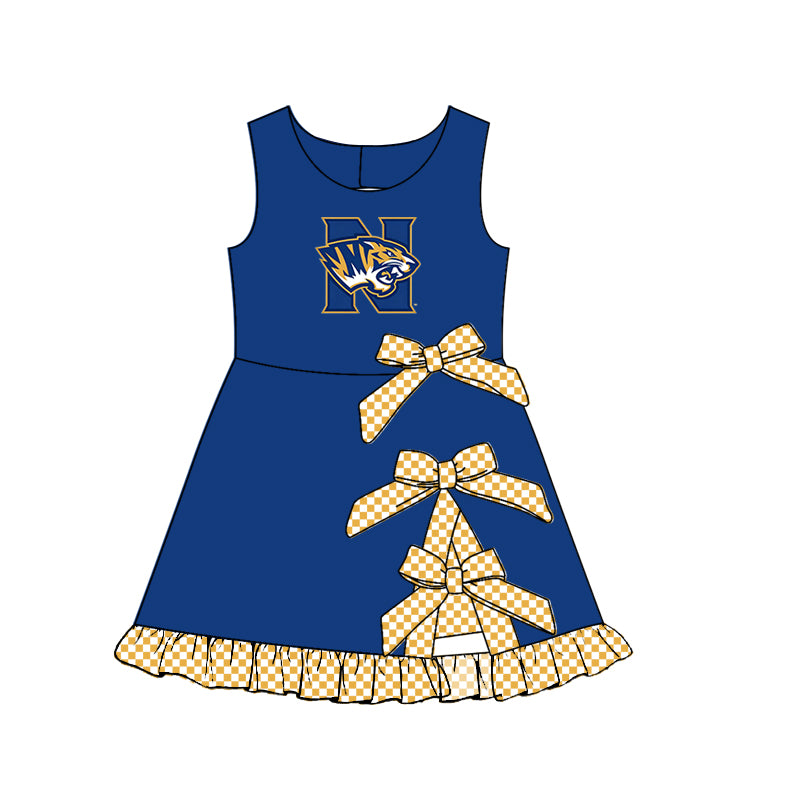custom moq 5 mix size MSD070905 Baby Girls Checked Bows Yoga Active Short Scallop Knee Length Summer Dress