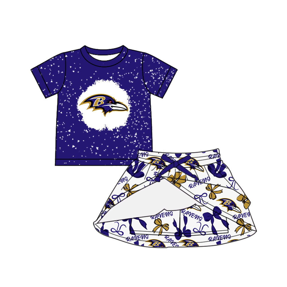 Custom moq 5 mix sizes summer teams baby girls clothes team blue short sleeve skirts shorts sets 1 and skirts sets 2 and and skirts sets 2 and dress 1 and dress 2 and dress 3 and dress 4-25.6.9