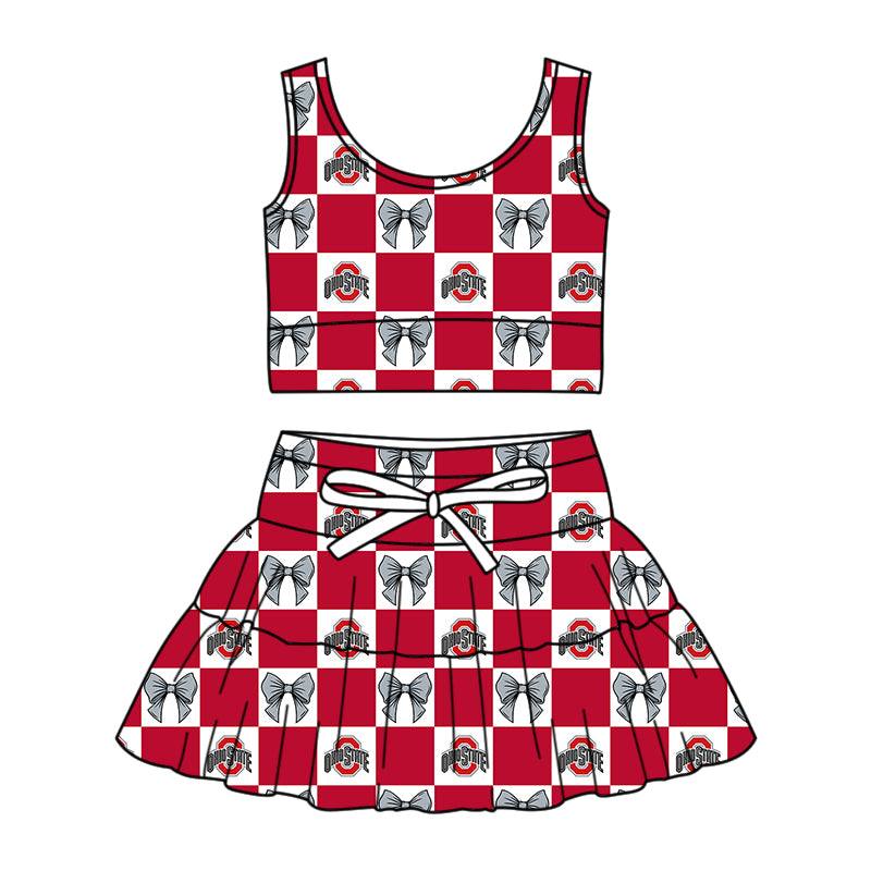Custom moq 3 or 5 mix size milk silk summer teams baby girl clothes bow red sleeveless skirts sets-26.1.22