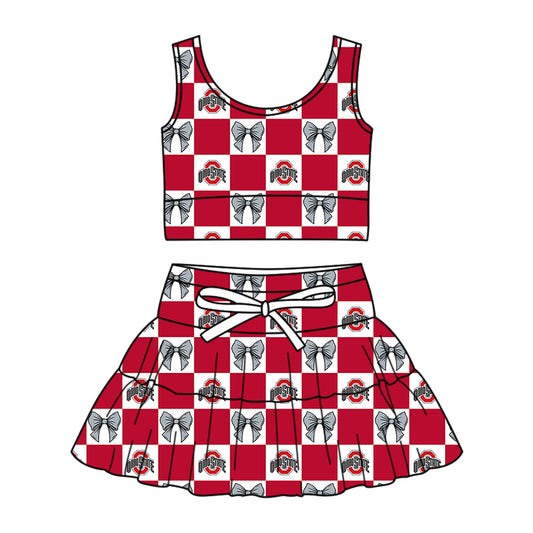 Custom moq 3 or 5 mix size milk silk summer teams baby girl clothes bow red sleeveless skirts sets-26.1.22