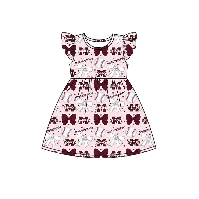 Custom moq 5 each style summer teams baby girls clothes team bow brick red long sleeve hooded pants sets and dress and romper-25.6.13