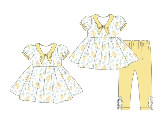 25.10.3 custom each style moq 8 eta 6-8week Sibling Sisters bunny baby girl short sleeve pants sets and dress match family design