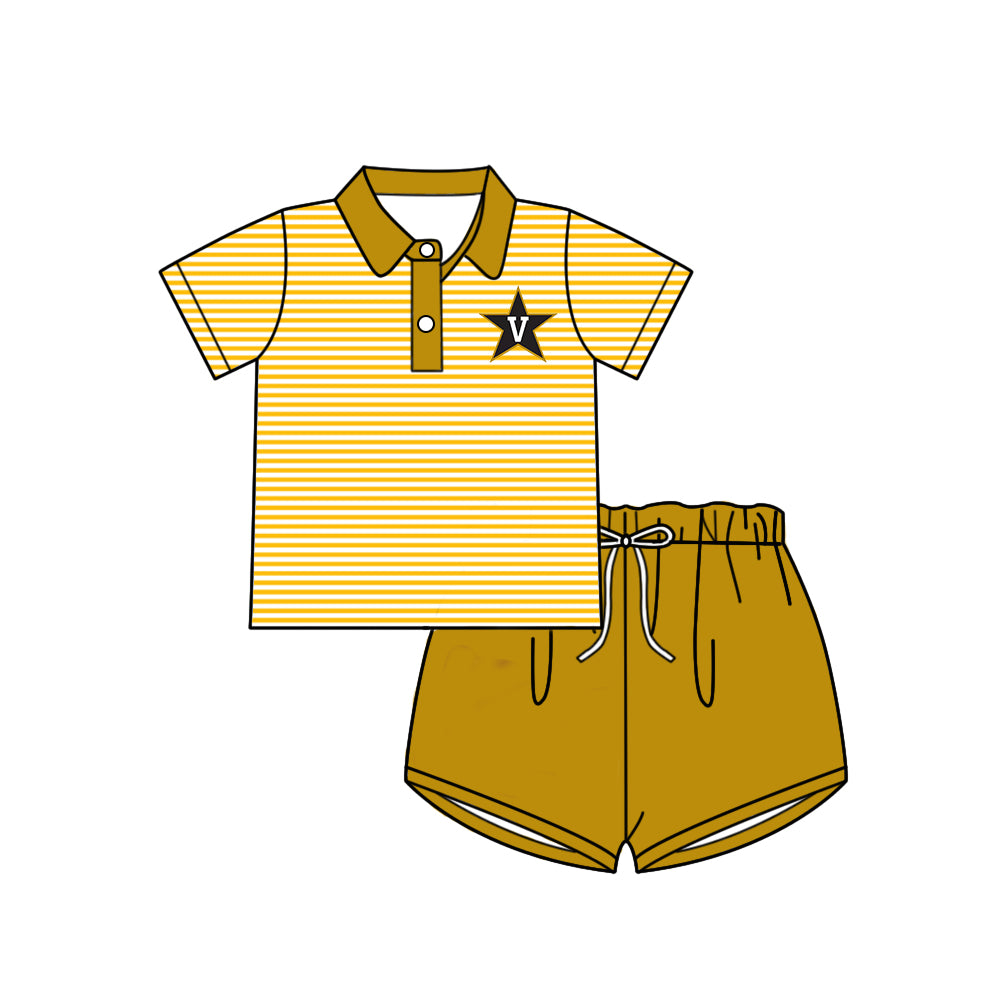 Custom summer teams baby girls clothes team dark yellow sets dress top-25.5.5