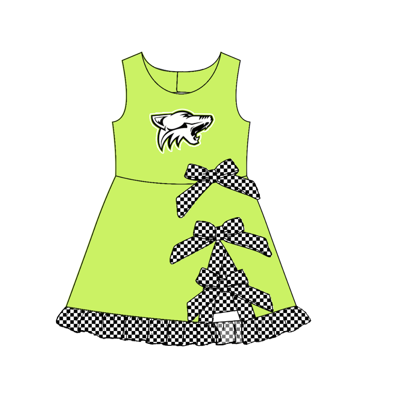 custom moq 5 mix size MSD070805 Baby Girls Summer Checked Bows Yoga Short Scallop Knee Length Active Dress