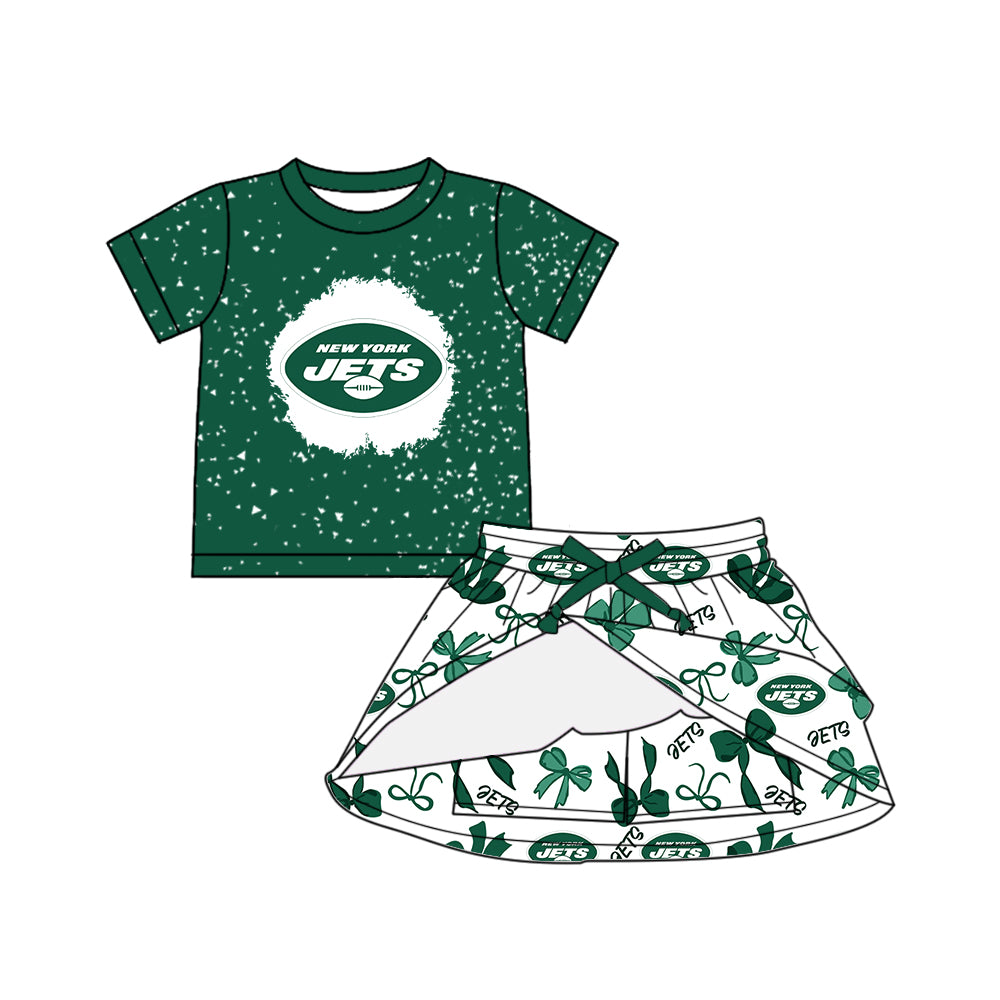Custom moq 5 mix sizes summer teams baby girls clothes team green short sleeve skirts shorts sets 1 and skirts sets 2 and and skirts sets 2 and dress 1 and dress 2 and dress 3 and dress 4-25.6.6