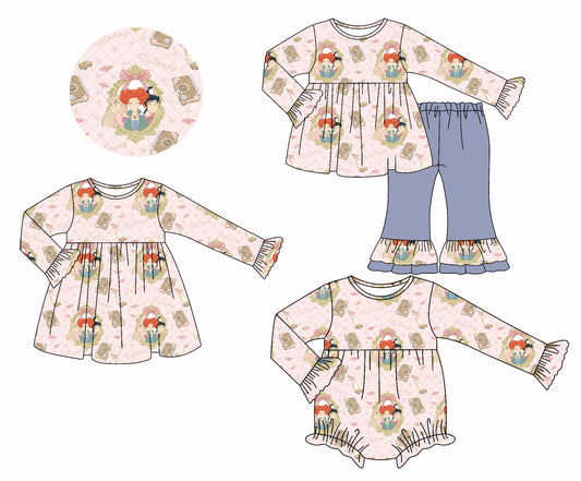 25.7.11 custom each style moq 5eta 4-6week Sibling Sisters baby girl long sleeve pants sets and dress and rompers match family design