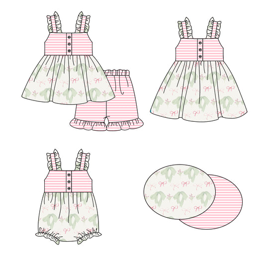 1.16 custom each style moq 5eta 4-6week Sibling Sisters  bow baby girl short sleeve shorts sets and dress and rompers match family design