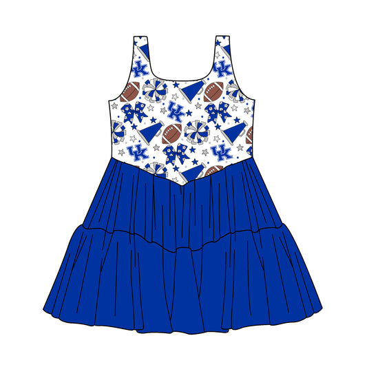Custom moq 5 mix size milk silk summer teams Baby Girls Sleeveless Blue Knee-Length Dress Cute Clothing for Little Girls