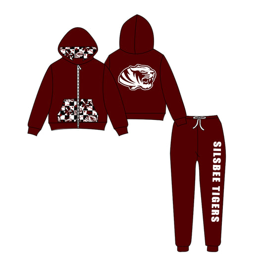 Custom moq 5 mix size eta 6-8weeks milk silk summer teams brick red baby girl clothes hooded long sleeve pants sets-25.9.11