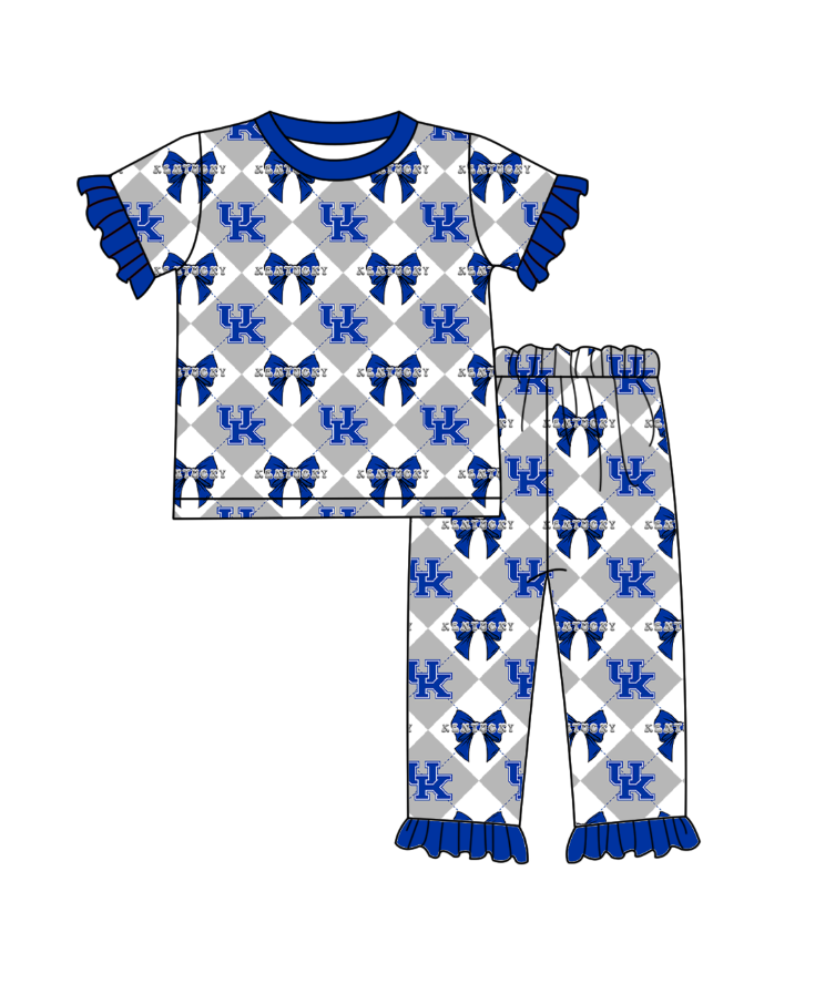 Custom moq 5 mix size blue  Plaid Baby Pajama Set Short-Sleeved Top And Trousers Comfortable Sleepwear for Baby Girls Clothing Team Set