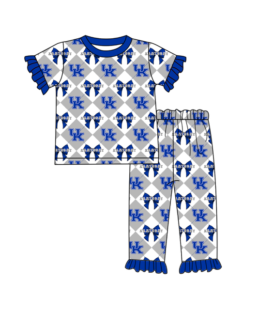 Custom moq 5 mix size blue  Plaid Baby Pajama Set Short-Sleeved Top And Trousers Comfortable Sleepwear for Baby Girls Clothing Team Set