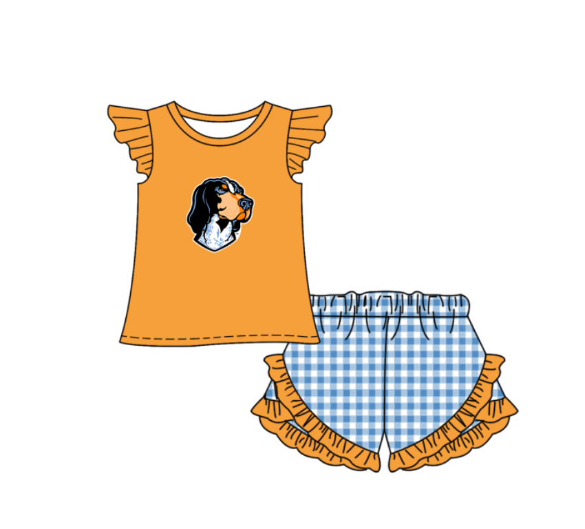 Custom moq 5 mix size milk silk summer teams Baby Boys And Girls Orange Short-Sleeved Shirt And Shorts Set Matching Striped Rompers Outfit Set