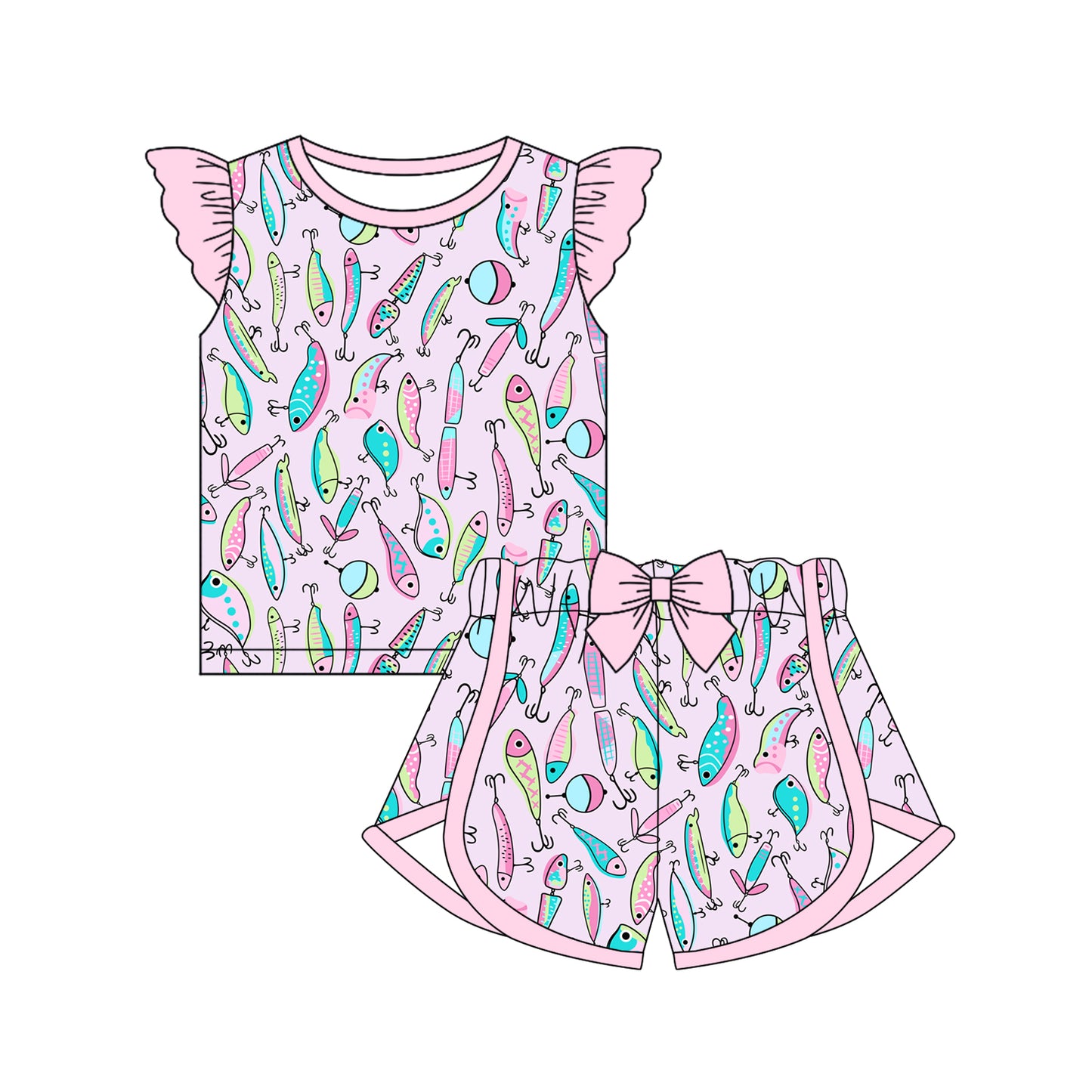 11.15 custom each style moq 5eta 4-6week Sibling Sister baby girl short sleeve shorts fish sets 1 and easter sets 2 match design