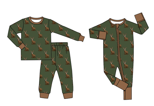 25.5.30 custom each style moq 5eta 4-6week Sibling Sisters deer green baby boy long sleeve pants sets and rompers match family design