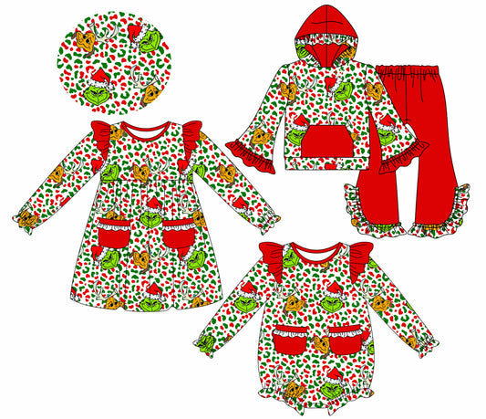 25.7.30 custom each style moq 5eta 4-6week Sibling Sisters Christmas baby girl long sleeve pants sets and dress and rompers match family design