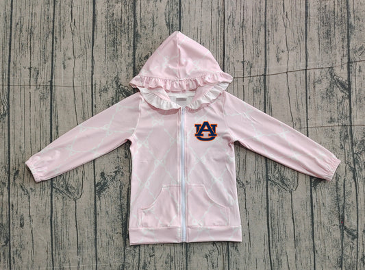 Custom moq 5 mix size milk silk baby girls clothes team summer lace bow pink zipper hooded long sleeve top-25.11.22