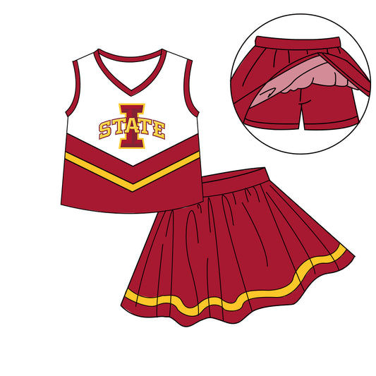 Custom moq 5 mix size milk silk eta 6-8weeks summer team brick red baby girls clothes team sleeveless skirts shorts sets-25.7.9