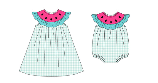 25.11.13 custom each style moq 5 eta 6-8week Sibling Sister baby short sleeve romper and dress match design