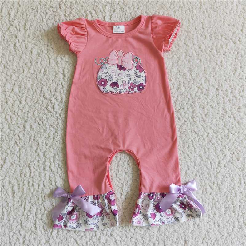 RTSEmbroidered Flower Pumpkin Halloween Purple Pink Pants Set