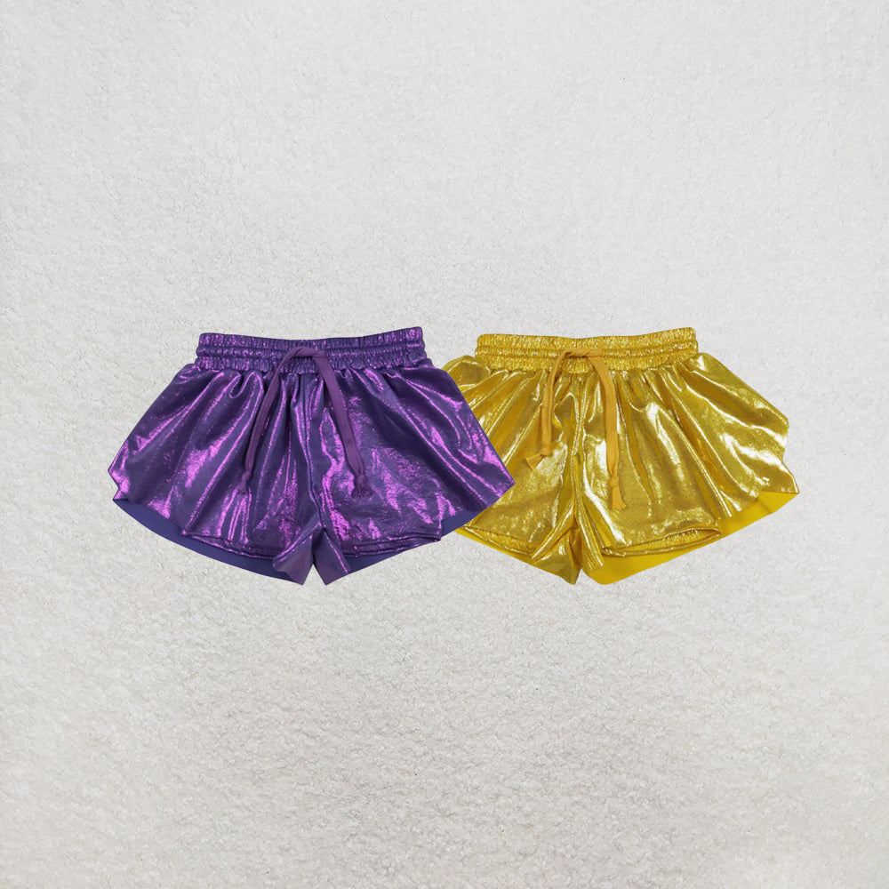 RTS NO MOQ Sibling Baby Girls Purple Leather Ruffle Shorts Bottoms