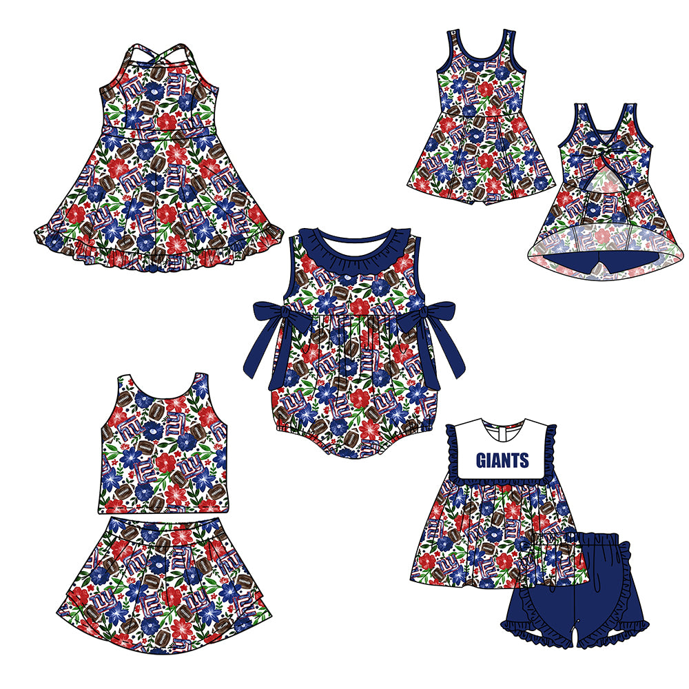 Custom moq 5 mix size milk silk summer teams Baby Girl Navy Blue Sleeveless Top And Shorts Set Sleeveless Skirt Set Yoga Dress Romper