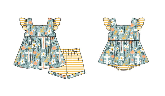 11.1 custom each style moq 5eta 4-6week Sibling Sister floral baby girl short sleeve shorts sets and rompers match design