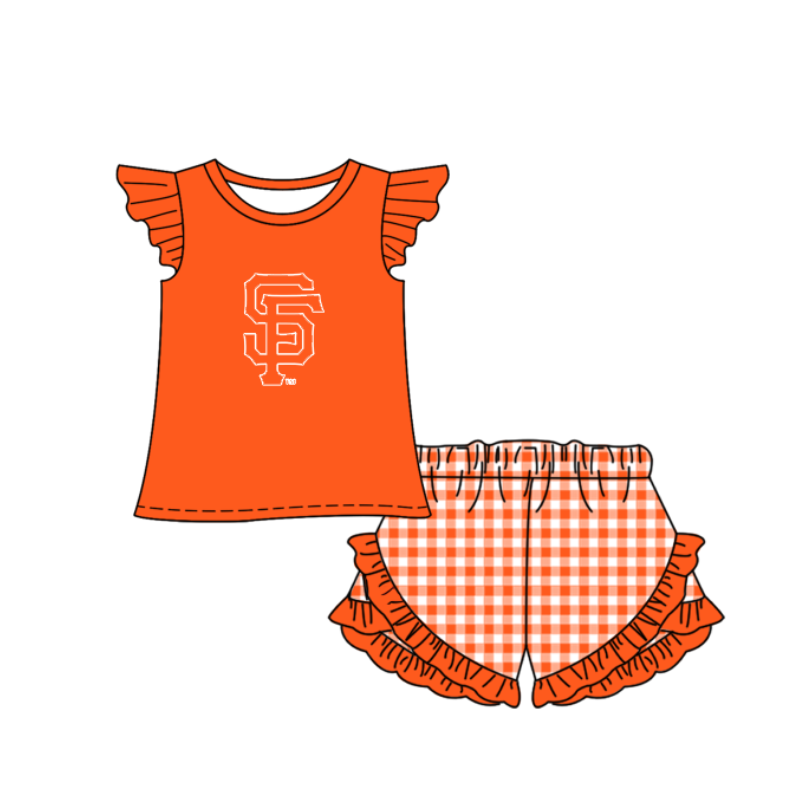 Custom moq 5 mix size milk silk summer teams Baby Boys And Girls Orange Short-Sleeved Shirt And Shorts Set Matching Striped Rompers Outfit Set